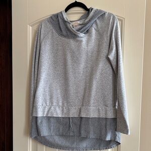 Sundance Mixed Media layered look stripe hooded sweatshirt.